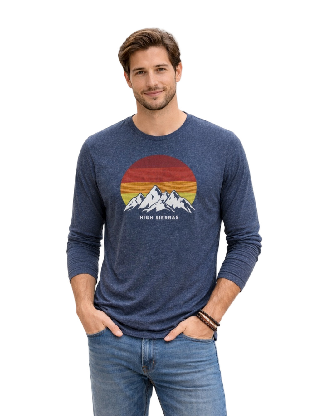 Old Navy Heather Navy Graphic Long Sleeve Tee